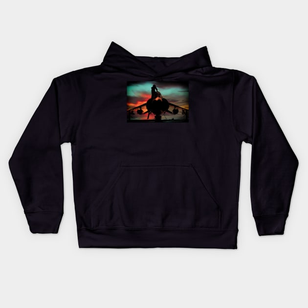 Sea Harrier Sillhouette Kids Hoodie by aviationart